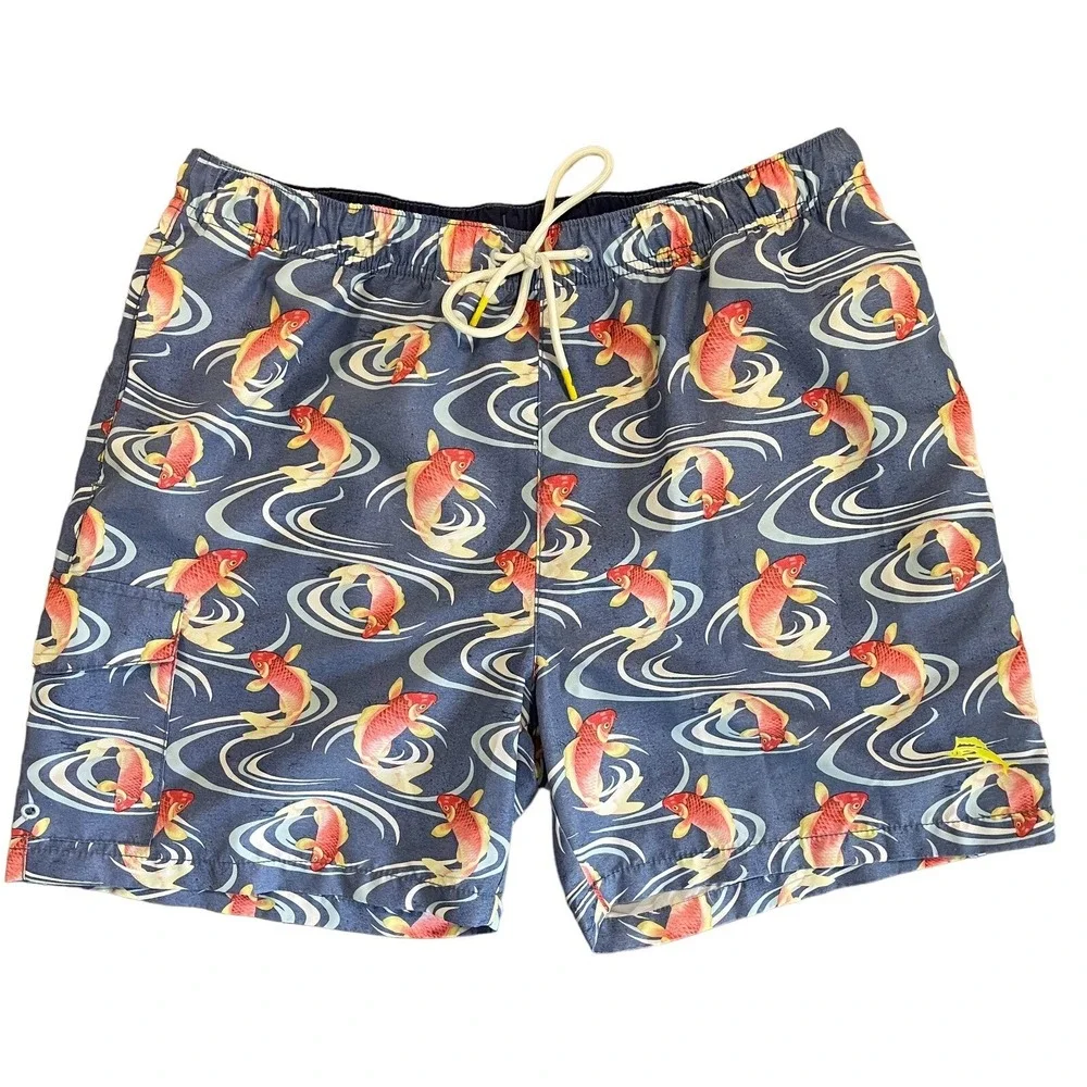 Tommy Bahama Swim Trunks Mesh Lined Printed Lucky Koi Fish Blue Mens Medium L
